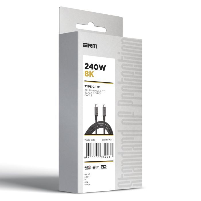Дата кабель USB-C to USB-C 1.0m USB4 40Gbps 240W 8K60Hz black Armorstandart (ARM81921) изображение 8