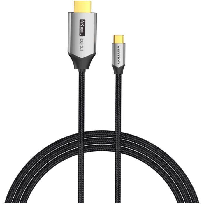 Кабель мультимедийный USB-C to HDMI M 1.0m braided black Vention (CRBBF)