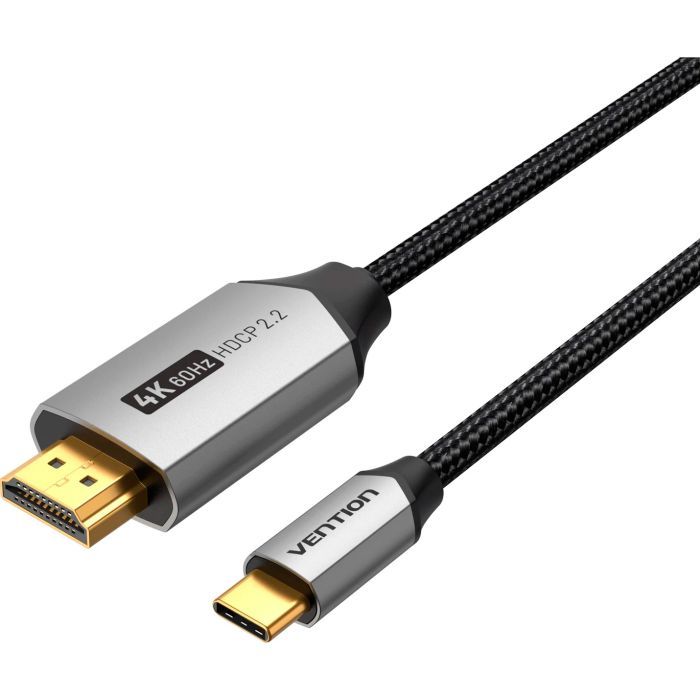 Кабель мультимедийный USB-C to HDMI M 1.0m braided black Vention (CRBBF) изображение 2