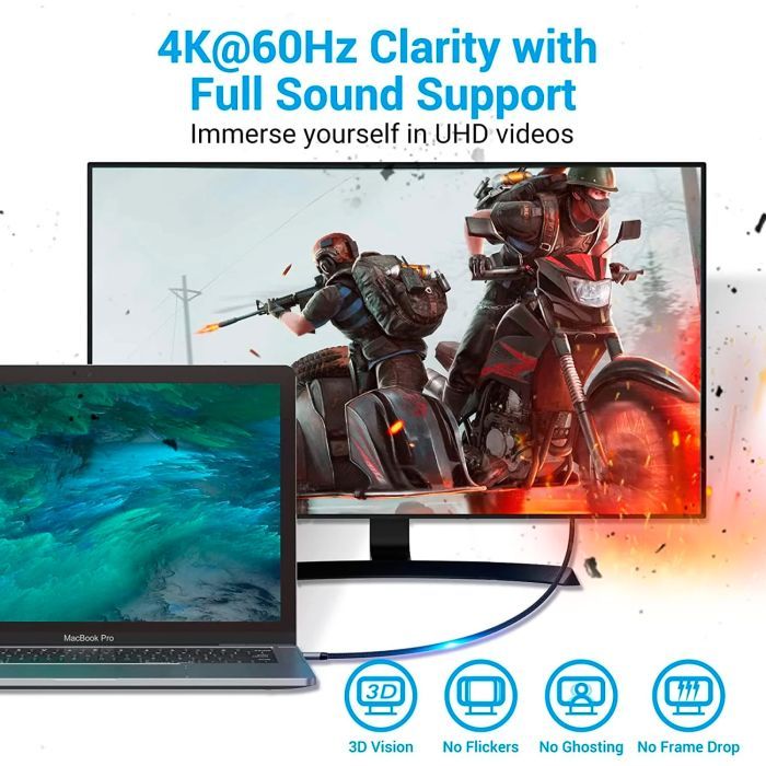 Кабель мультимедийный USB-C to HDMI M 1.0m braided black Vention (CRBBF) изображение 4
