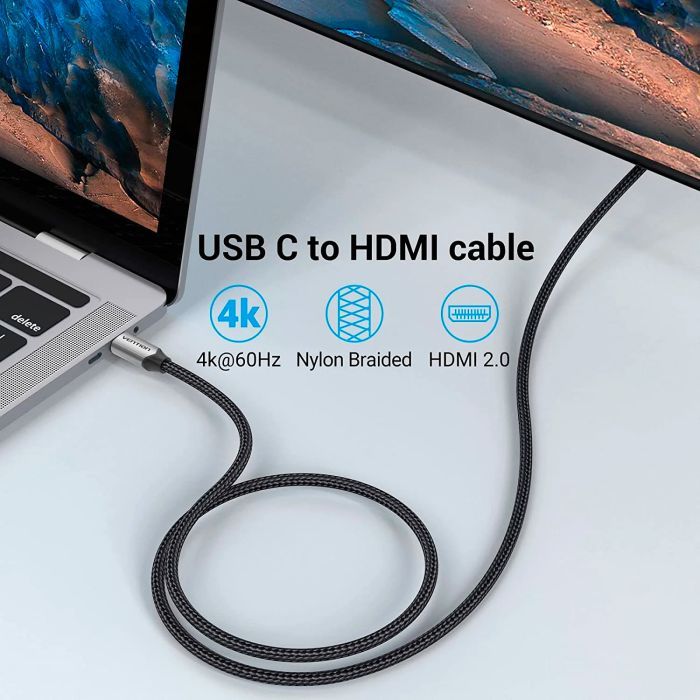 Кабель мультимедийный USB-C to HDMI M 1.0m braided black Vention (CRBBF) изображение 6