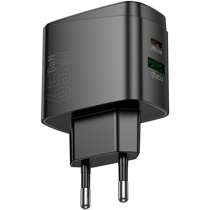 Зарядний пристрій HOCO CS63A Bright 1xUSB-C PD65W + 1xUSB QC3.0 Black (6942007638470) зображення 4