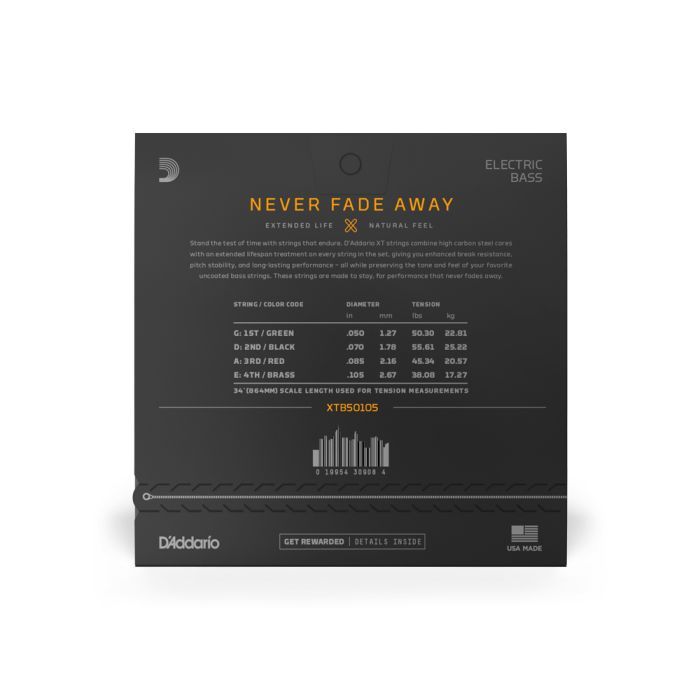 Струни для гітари D'Addario XT Bass Nickel Plated Steel Medium (50-105) (XTB50105) зображення 3