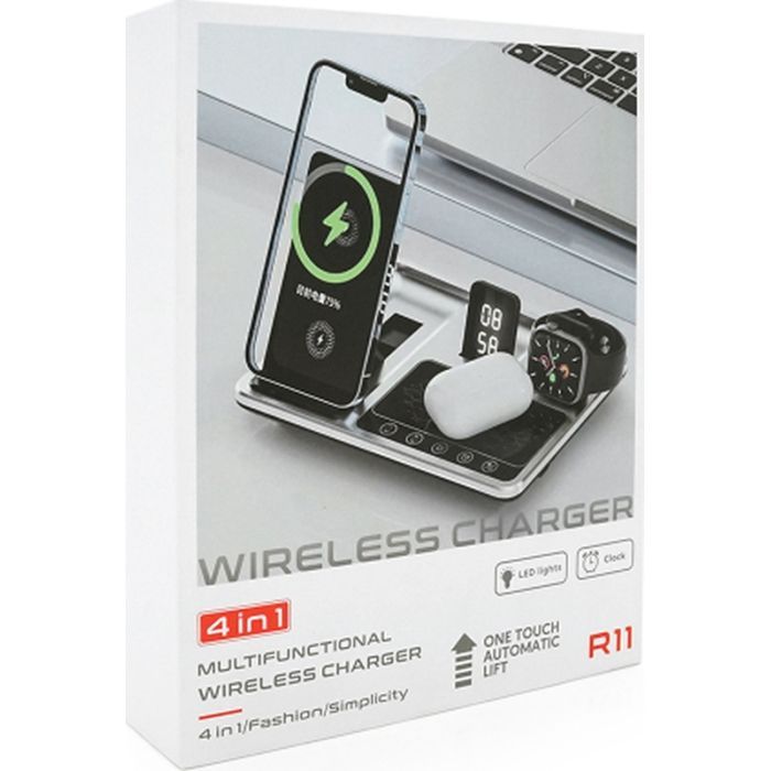 Зарядное устройство Voltronic 4-in-1 Wireless Charging Station Smartphone + Watch + Earbuds black silver (BZ/R-11) изображение 5