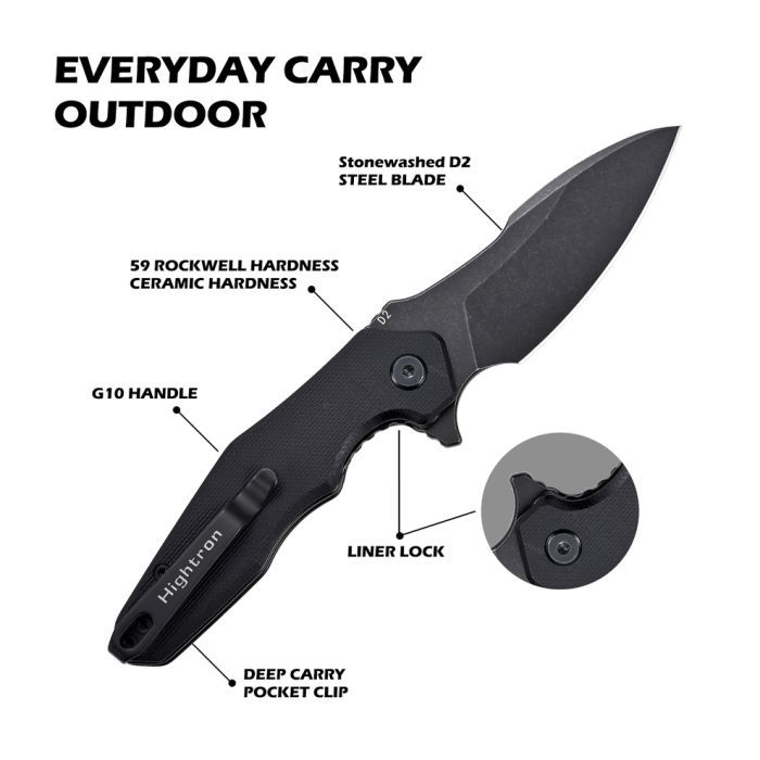 Нож Hightron Mini Ventura, D2, G10, зелений, сталевий stonewash клинок (HK05GRNS) изображение 5