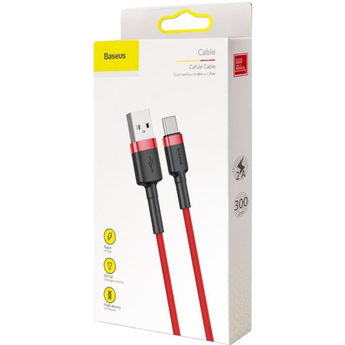Дата кабель USB 2.0 AM to USB-C 3.0m 2A red Baseus (CATKLF-U09) изображение 3