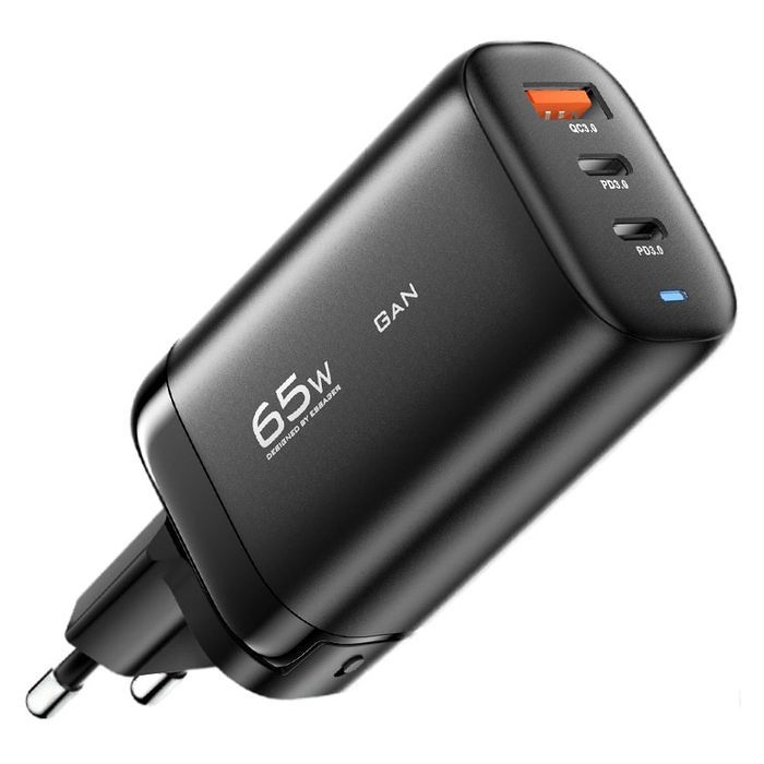 Зарядное устройство Essager 2xUSB-C + 1xUSB 65W GaN black (ECT2CA-MYB01) > цены в Киеве и Украине Зарядное устройство Essager 2xUSB-C + 1xUSB 65W GaN black (ECT2CA-MYB01)