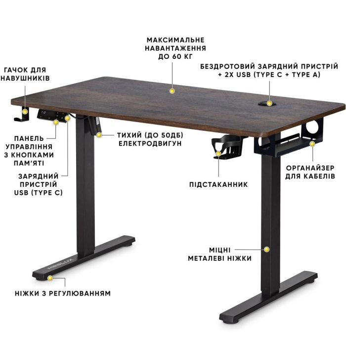 Компьютерный стол Mealux PowerDesk Energy Walnut з електрорегулюванням висоти (EVO-201 Energy Walnut/B) изображение 2