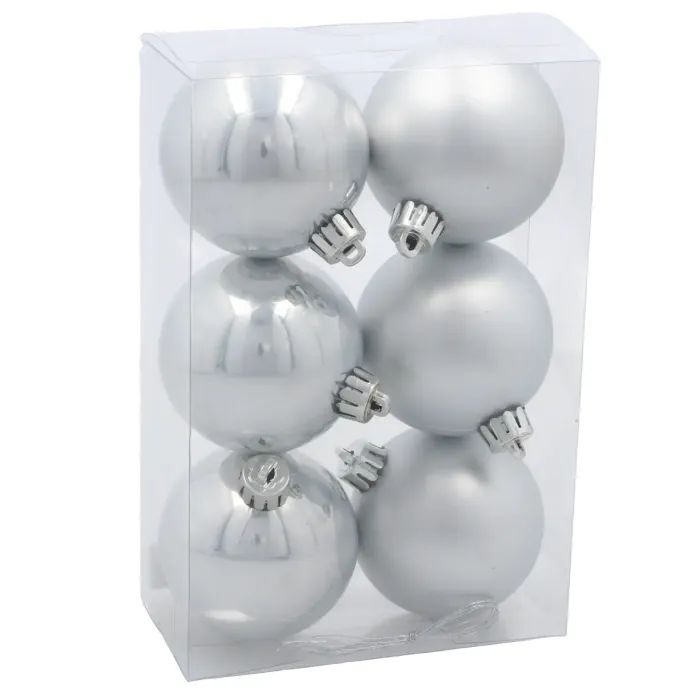 Ялинкова іграшка Chomik пластикові кульки 6 шт, 6 см, сріблясті (5900779893863_2)