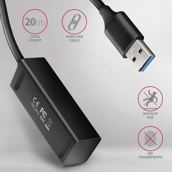 Концентратор AXAGON USB 3.1 to 4xUSB 3.0 0.2m black (HUE-M1A) изображение 4