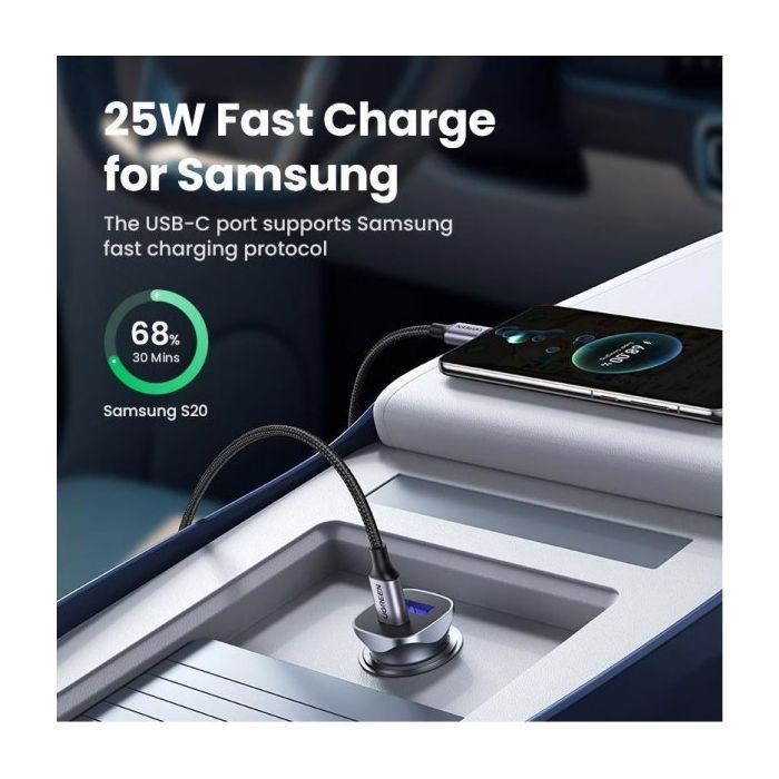 Зарядное устройство Ugreen 1xUSB-C + 1xUSB 30W car adapter CD130 black (40858) изображение 10