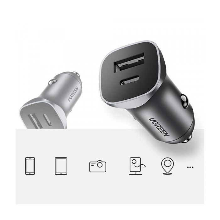 Зарядное устройство Ugreen 1xUSB-C + 1xUSB 30W car adapter CD130 black (40858) изображение 4
