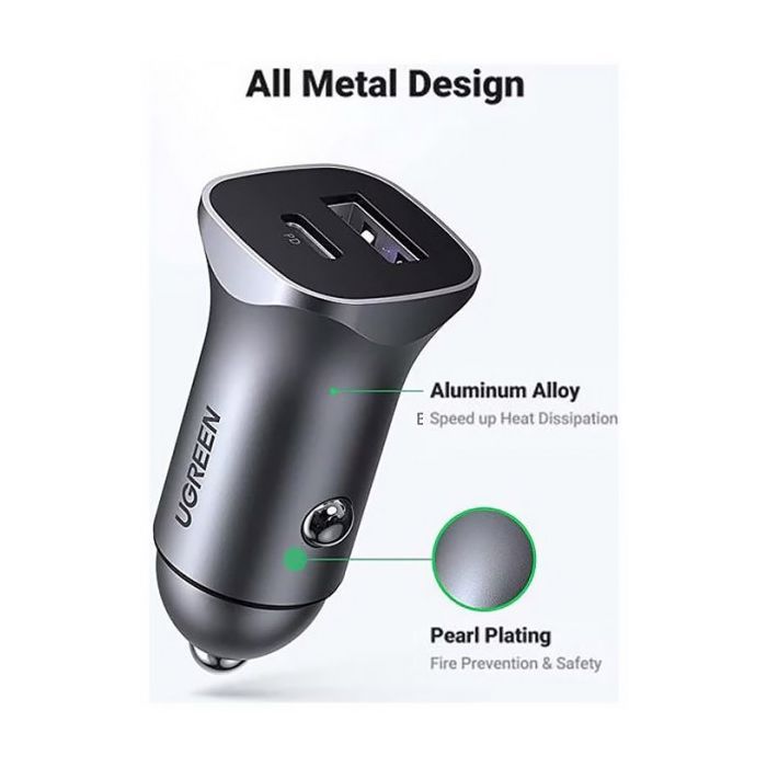 Зарядное устройство Ugreen 1xUSB-C + 1xUSB 30W car adapter CD130 black (40858) изображение 7