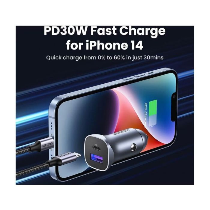 Зарядное устройство Ugreen 1xUSB-C + 1xUSB 30W car adapter CD130 black (40858) изображение 9