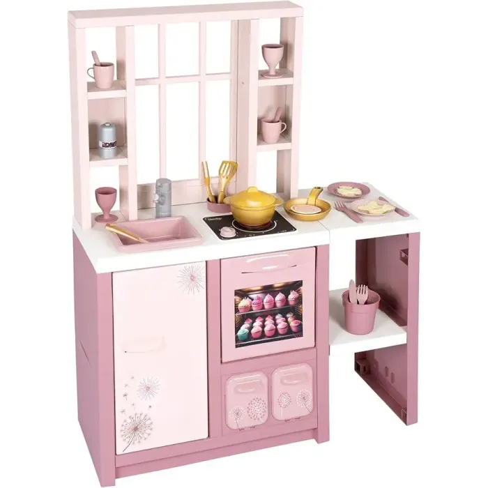 Игровой набор Smoby Интерактивная кухня Лофт с аксессуарами и звуковым эффектом, розовая (7600312602)