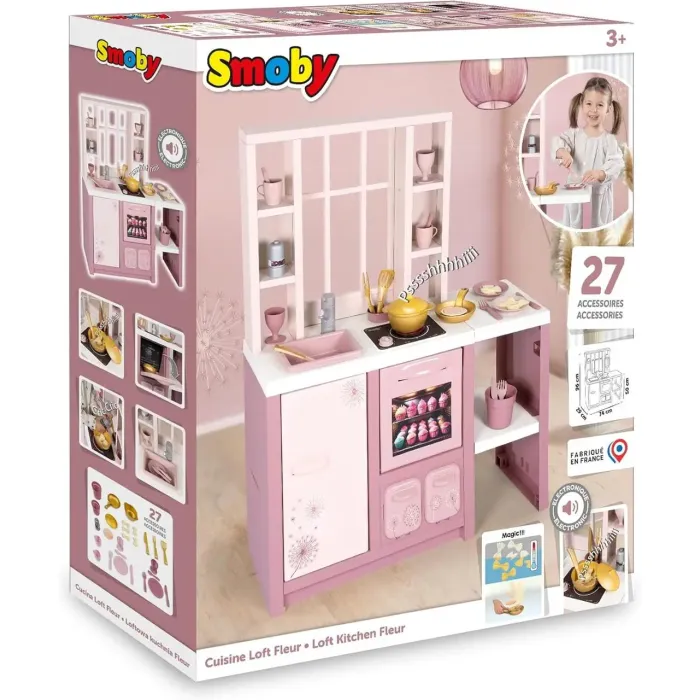 Игровой набор Smoby Интерактивная кухня Лофт с аксессуарами и звуковым эффектом, розовая (7600312602) изображение 4