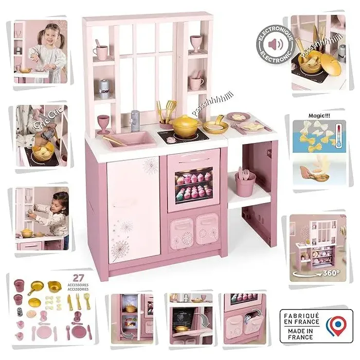 Игровой набор Smoby Интерактивная кухня Лофт с аксессуарами и звуковым эффектом, розовая (7600312602) изображение 5