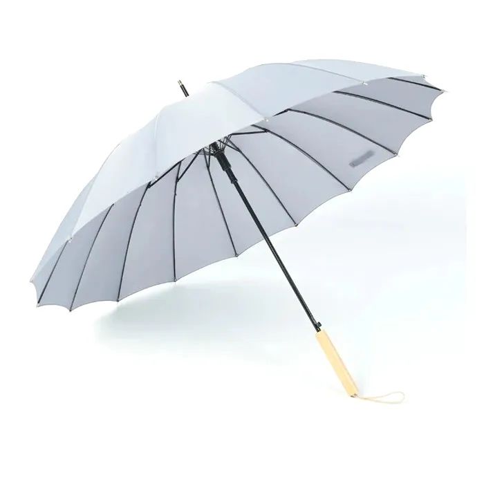 Зонт Krago тростина, 16 спиць з дерев''яною ручкою сіра (umb-7-003) изображение 3