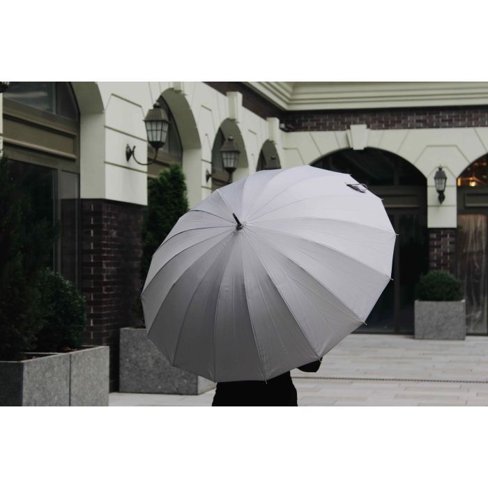 Зонт Krago тростина, 16 спиць з дерев''яною ручкою сіра (umb-7-003) изображение 7