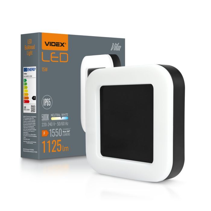 Светильник Videx LED світильник ART IP65 квадратний VIDEX VLE-BHFS-155B 15W 5000K Black (VLE-BHFS-155B)