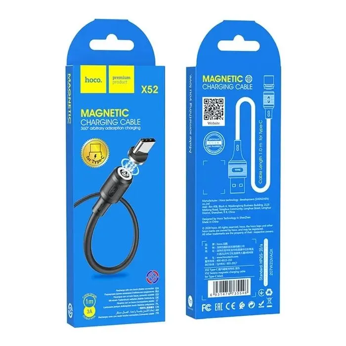 Дата кабель USB 2.0 AM to USB-C 1.0m 3A magnetic X52 black HOCO (6931474735546) изображение 6