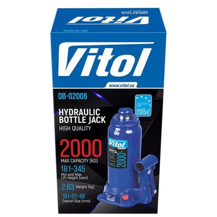 Домкрат Vitol DB-02006/T90204, телескопический, гидравлический, 2т, min 181мм, max 345мм (DB-02006) изображение 7