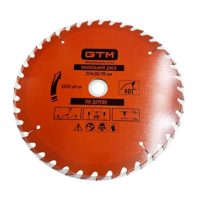 Круг отрезной GTM 254×30мм, 40 зубов, по дереву (SBW-25440)