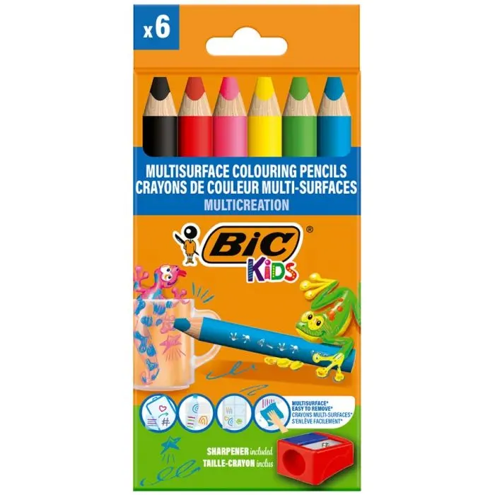 Карандаши цветные Bic Multisurface, 6 шт + стругачка (bc515220)