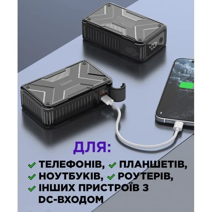 Батарея универсальная Sigma X-power SI20A11QLX-DC 20000mAh, 65W, DC-output 9-22V, outdoor style (4827798844014) изображение 9