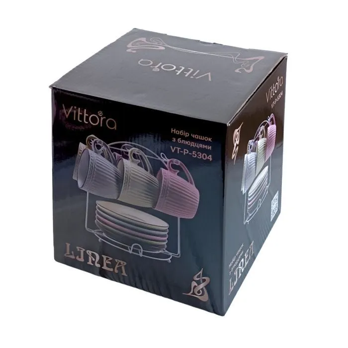 Набор чашек Vittora Linea 6 чашок з блюдцями на підставці (VT-P-5304) изображение 2