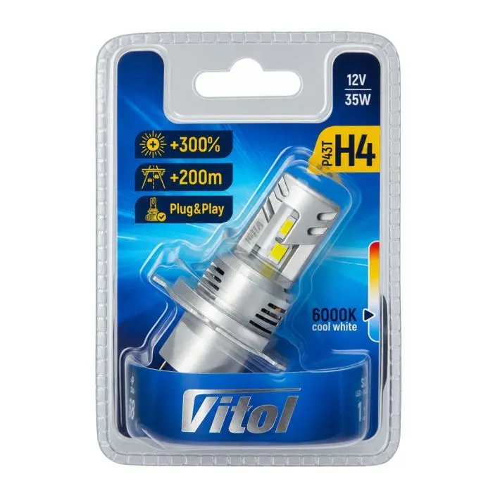 Автолампа Vitol LV1-H4/LED-chips 3570 CSP/9-18v/35w/3000Lm/6000K (LV1-H4) зображення 3