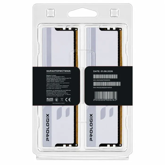 Модуль памяти для компьютера DDR4 32GB (2x16GB) 3200 MHz Onyx White RGB Prologix (PRO32GB3200YWR4K) изображение 5