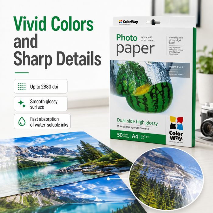 Фотобумага ColorWay A4 155г Glossy 50ст. (PGD155050A4) изображение 6