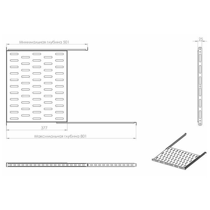 Полка 19" CSV 1U 375 K, глуб. 375 мм. (1-375-К) изображение 3