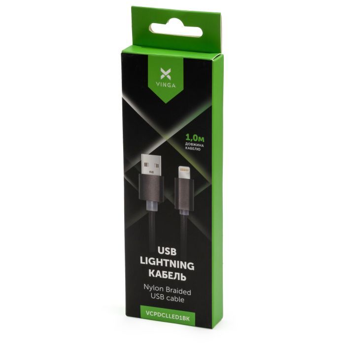 Дата кабель USB 2.0 AM to Lightning 1m LED black Vinga (VCPDCLLED1BK) зображення 4