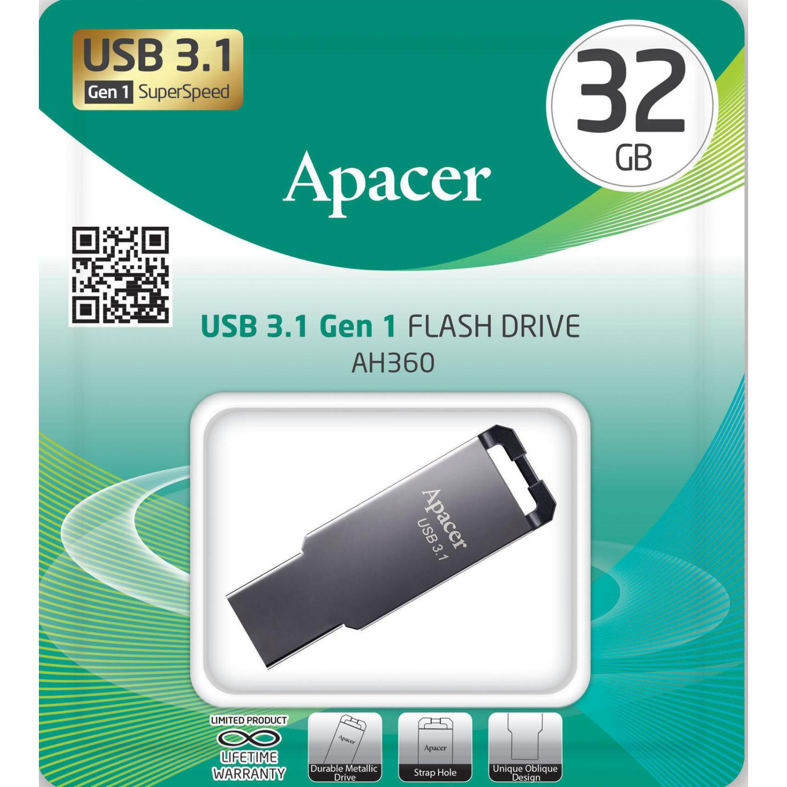 USB флеш накопитель Apacer 16GB AH360 Ashy USB 3.1 Gen1 (AP16GAH360A-1) изображение 4