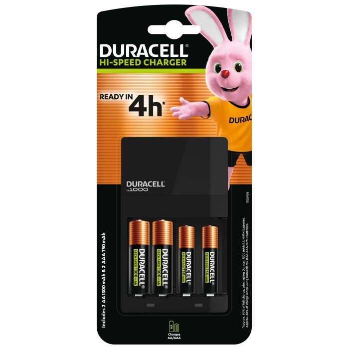 Зарядное устройство для аккумуляторов Duracell CEF14, 4 часа, 1 шт. (Includes 2 AA1300mAh & 2 AAA750mAh) (5007497 / 5004990) изображение 2