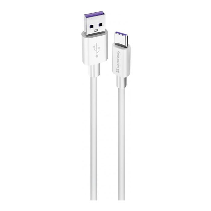 Дата кабель USB 2.0 AM to USB-C 1.0m 5A white ColorWay (CW-CBUC019-WH)