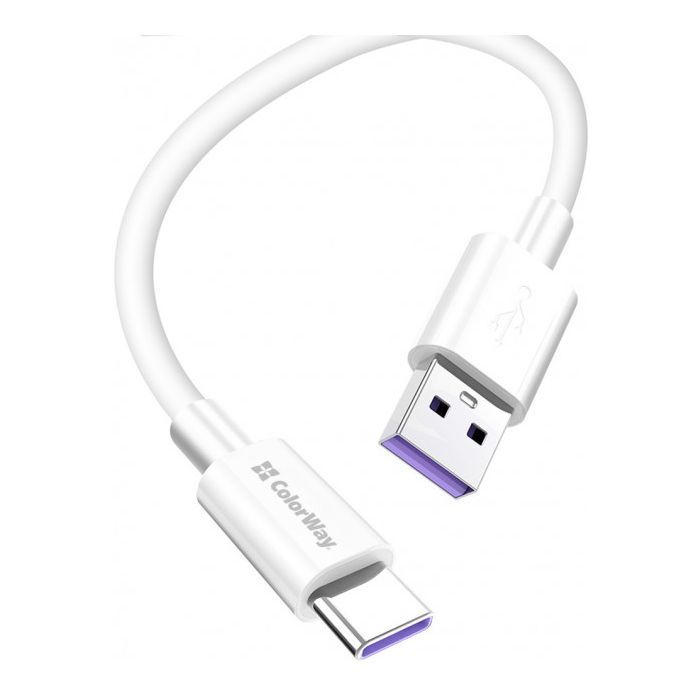 Дата кабель USB 2.0 AM to USB-C 1.0m 5A white ColorWay (CW-CBUC019-WH) зображення 2
