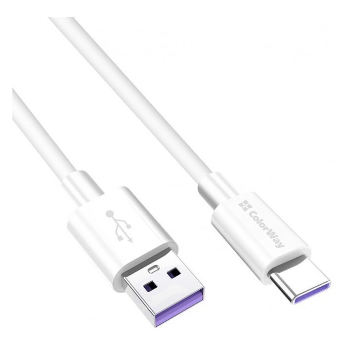Дата кабель USB 2.0 AM to USB-C 1.0m 5A white ColorWay (CW-CBUC019-WH) зображення 3