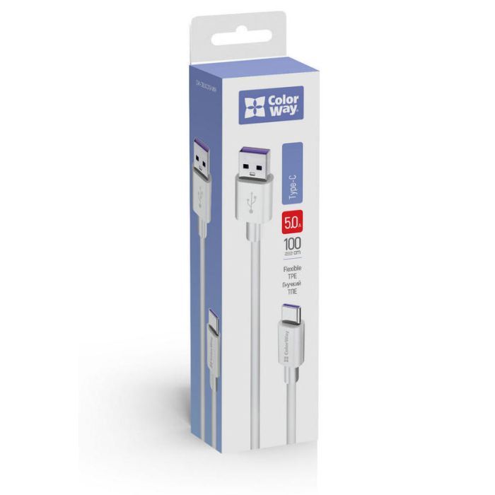 Дата кабель USB 2.0 AM to USB-C 1.0m 5A white ColorWay (CW-CBUC019-WH) зображення 4