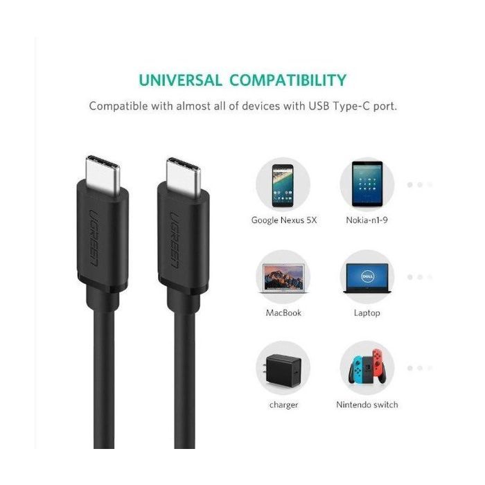 Дата кабель USB-C to USB-C 1.0m US286 3A Black Ugreen (50997) зображення 3