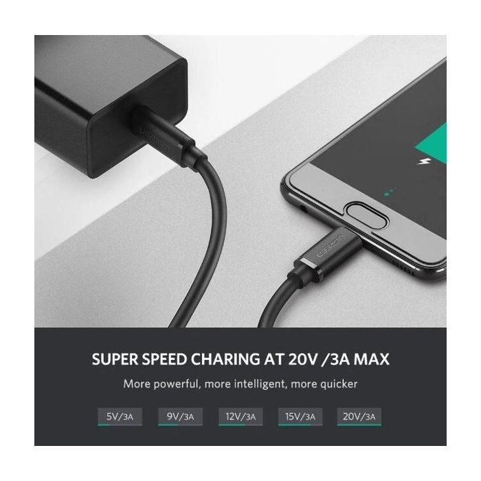 Дата кабель USB-C to USB-C 1.0m US286 3A Black Ugreen (50997) зображення 4