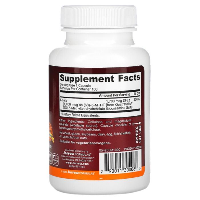 Вітамін Jarrow Formulas Метілфолат 1000 мкг, Methyl Folate, 100 вегетаріанських капс (JRW-30008) зображення 2