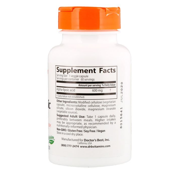 Антиоксидант Doctor's Best Альфа-липоевая кислота, Alpha-Lipoic Acid, 600 мг, 60 капсу (DRB-00133) изображение 2