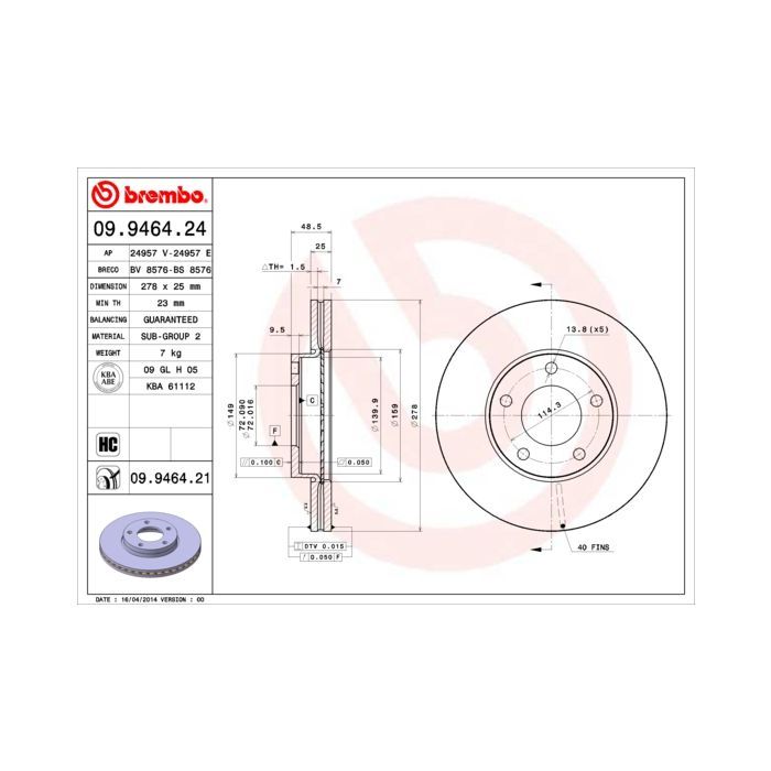 Гальмівний диск Brembo 09.9464.24