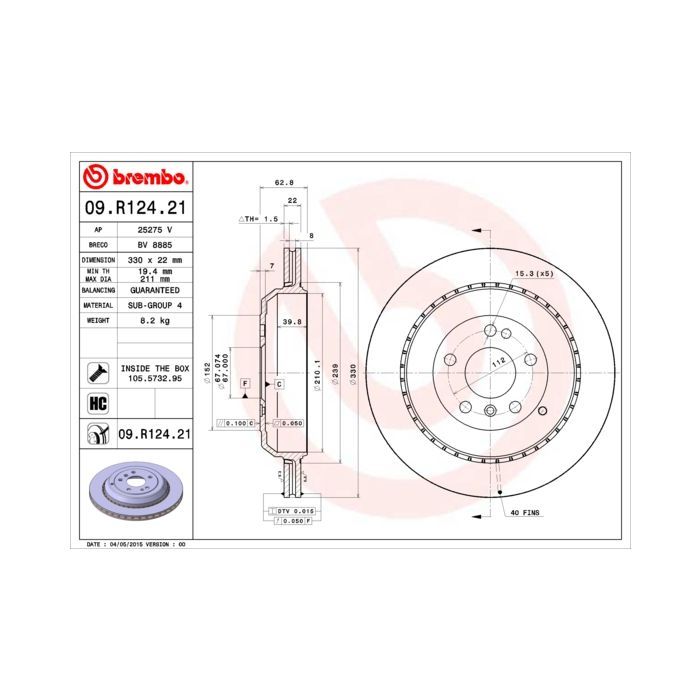 Гальмівний диск Brembo 09.R124.21