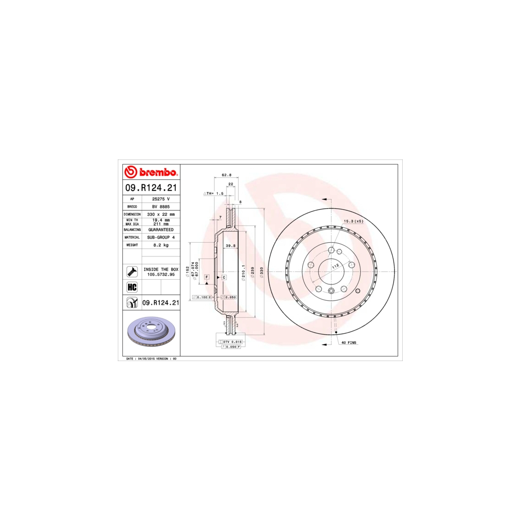 Тормозной диск Brembo 09.R124.21