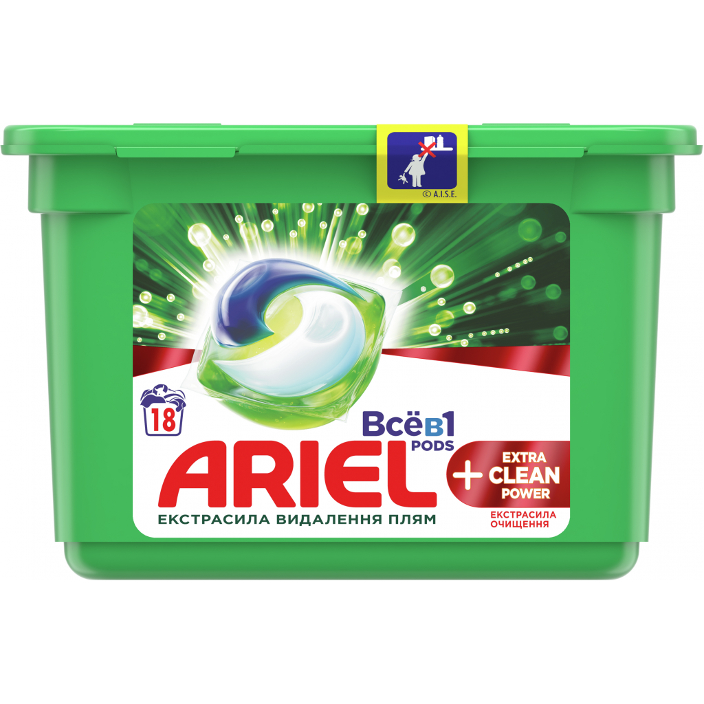 Капсули для прання Ariel Pods Все-в-1 + Екстра OXI Effect 18 шт. (8001841971636)