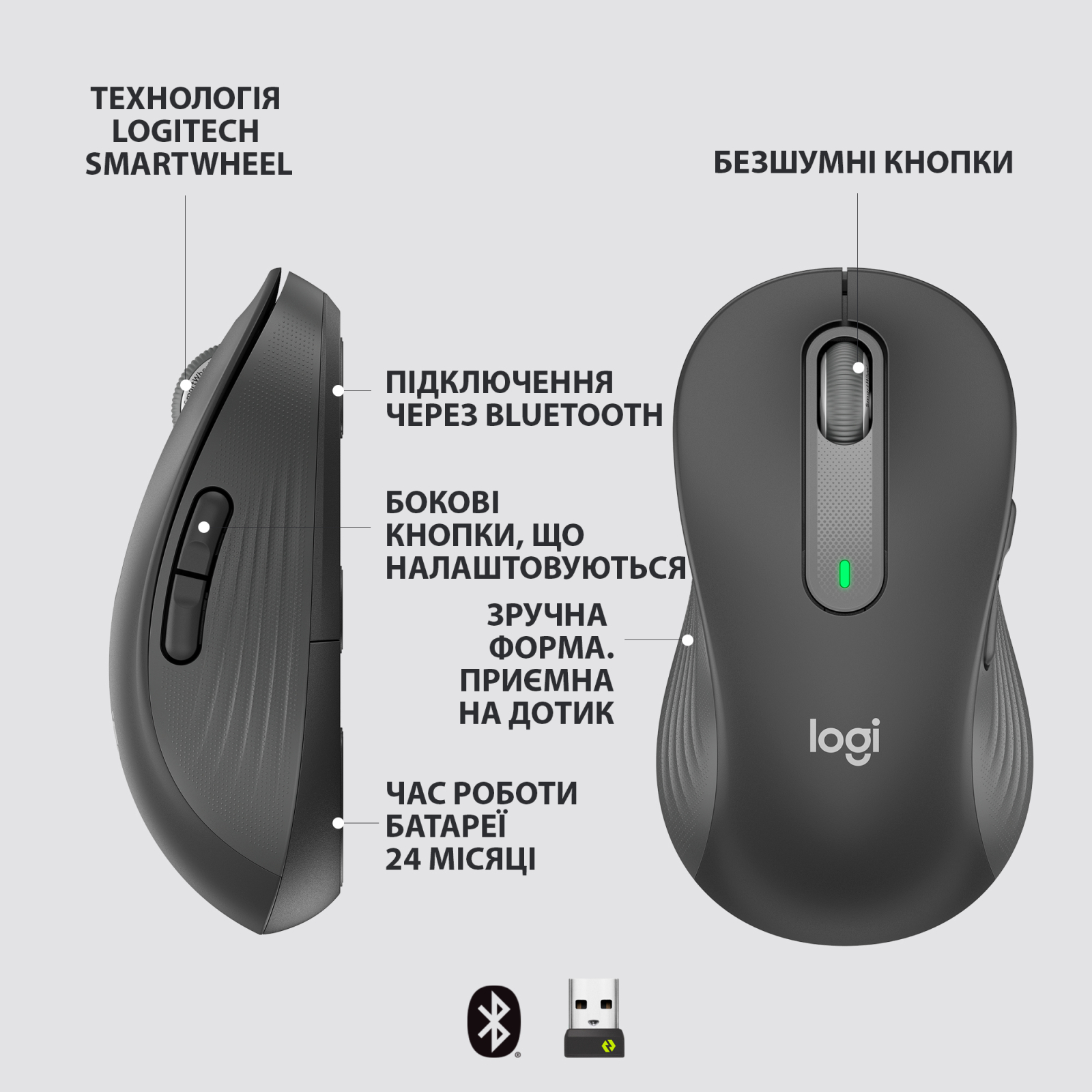 Мишка Logitech Signature M650 L Wireless LEFT Graphite (910-006239) зображення 6